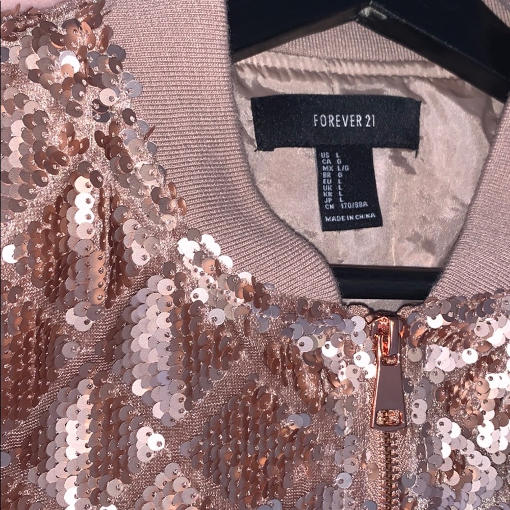 Sequin rose gold bomber jacket